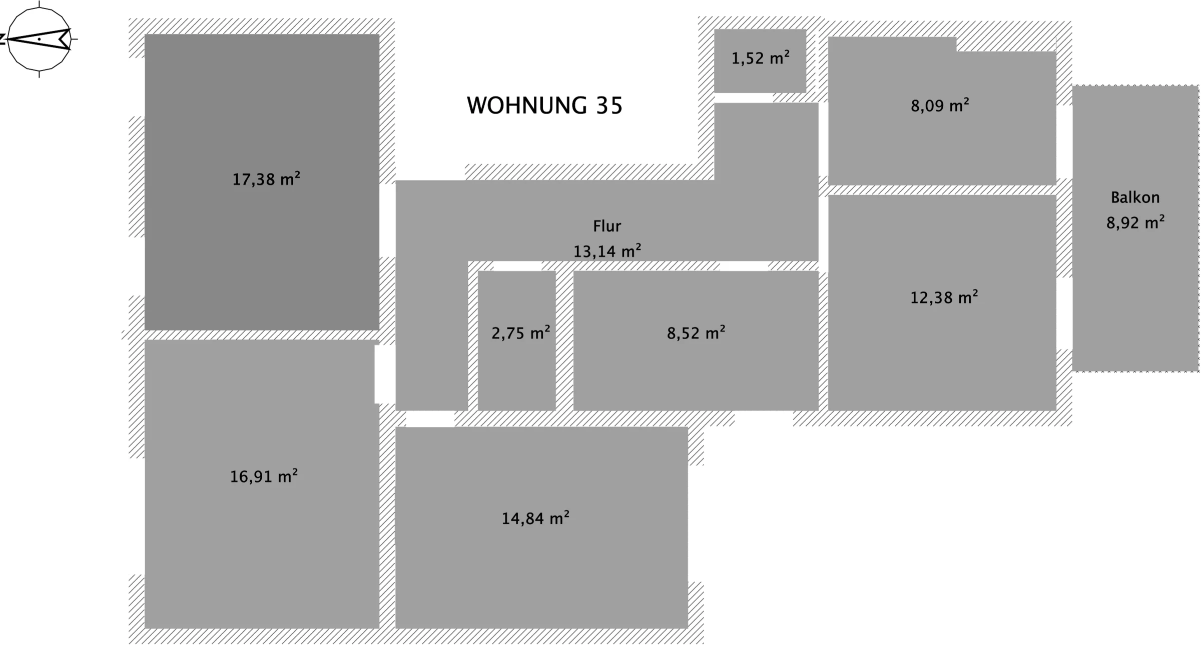 Korrigierter bemaßter Grundriss von Wohnung 35